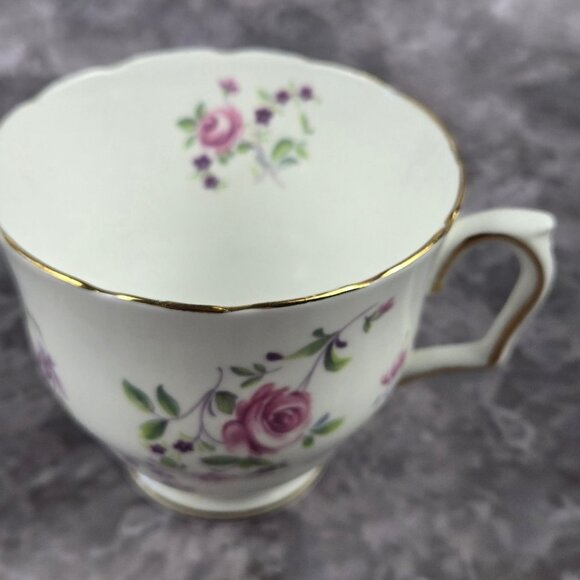 Crown Staffordshire Cup & Saucer Fine Bone China Pink Rose Floral Gold Accents - Picture 12 of 16